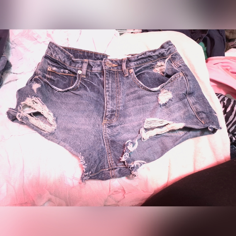 Garage Distressed Denim Cutoff Shorts - Blue